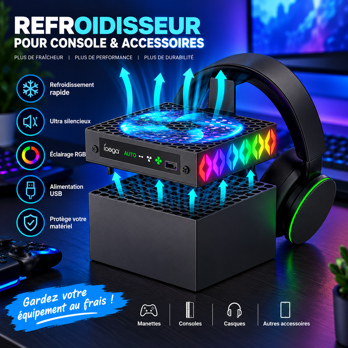 iPega Top Cooling Fan for Xbox Series X — Auto Temperature Sensor, RGB & Headset Hook (PG-XBX026S)