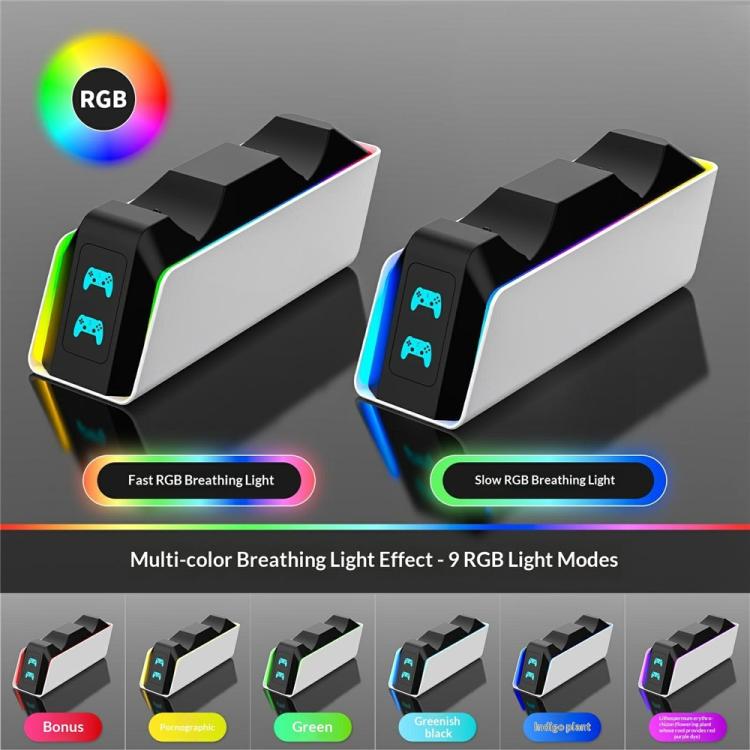 RGB Fast Charging Dock for PS5 Controllers — 9 Light Modes