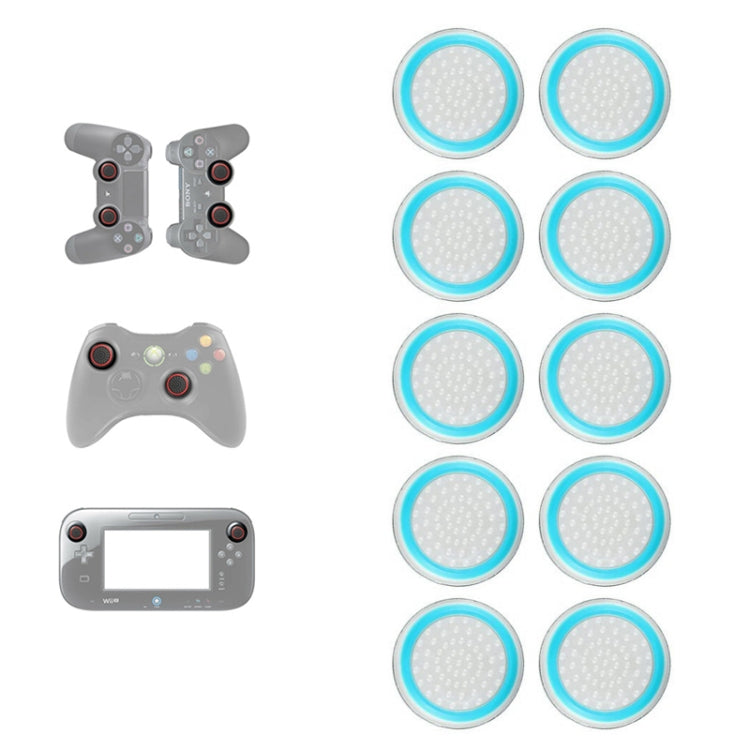 Glow-in-the-Dark Silicone Thumb Grip Caps — 10 PCS for PS5, PS4 & Xbox Controllers (Transparent Blue)