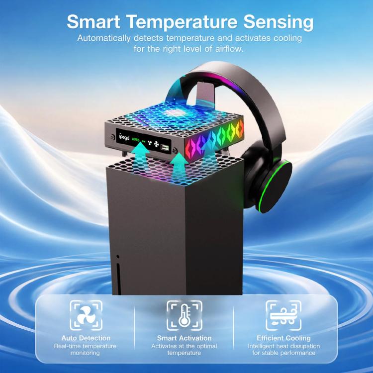 iPega Top Cooling Fan for Xbox Series X — Auto Temperature Sensor, RGB & Headset Hook (PG-XBX026S)